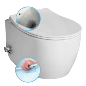 SENTIMENTI CLEANWASH závesná WC misa, integrovaný ventil a bidet. spŕška, Rimless, 36x51cm, biela