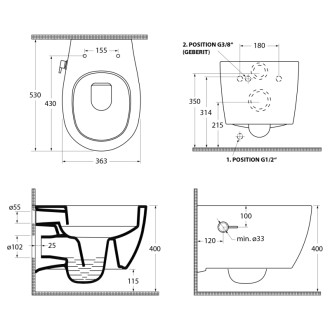 SENTIMENTI CLEANWASH závesná WC misa, integrovaný ventil a bidet. spŕška, Rimless, 36x51cm, biela