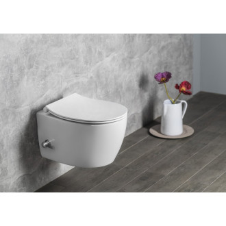 SENTIMENTI CLEANWASH závesná WC misa, integrovaný ventil a bidet. spŕška, Rimless, 36x51cm, biela