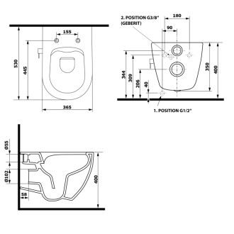 INFINITY CLEANWASH závesná WC misa, integrovaný ventil a bidet. spŕška, Rimless, 36,5x53cm, biela