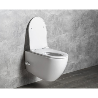 INFINITY CLEANWASH závesná WC misa, integrovaný ventil a bidet. spŕška, Rimless, 36,5x53cm, biela