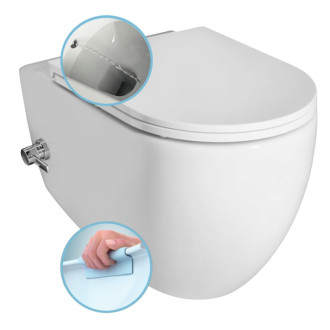 INFINITY CLEANWASH závesná WC misa, integrovaná batéria a bidet. spŕška, Rimless, 36,5x53cm, biela