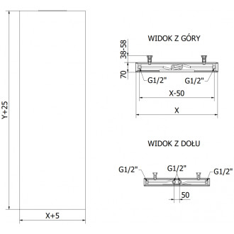 Oceľové doskové vykurovacie teleso Mexen Flat VS20S 1600 x 400 mm, spodné stredové pripojenie, 794 W, čierne - W6VS20S-160-040-70