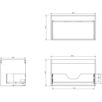 Korpus umývadlovej skrinky Mexen Box-A 80 cm, 1 zásuvka, čierny lesk - 91AX0-0800-470-1-70