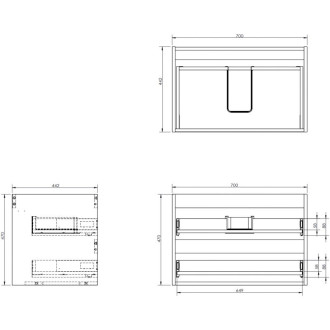 Korpus umývadlovej skrinky Mexen Box-A 70 cm, 2 zásuvky, čierny lesk - 91AX0-0700-470-2-70