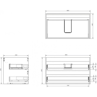 Korpus umývadlovej skrinky Mexen Box-A 80 cm, 2 zásuvky, čierny lesk - 91AX0-0800-470-2-70