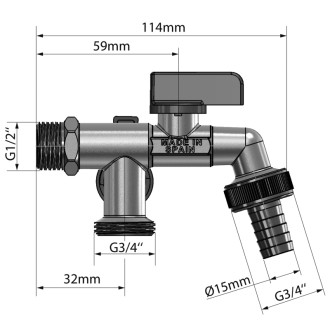 ARCO záhradný ventil Nano s dvoma vývodmi 1/2"x3/4"x3/4", anticalc 472 472 29050