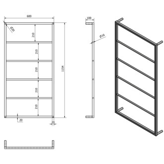 SKA nástenný sušiak uterákov 600x1150x100mm, čierna mat SKA502