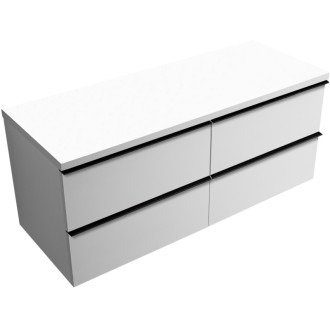 CERANO - Kúpeľňová skrinka Velora - biela matná, úchytka čierna + doska pod umývadlo Navira Pro - 36 mm - 140x56,6x46,5 cm