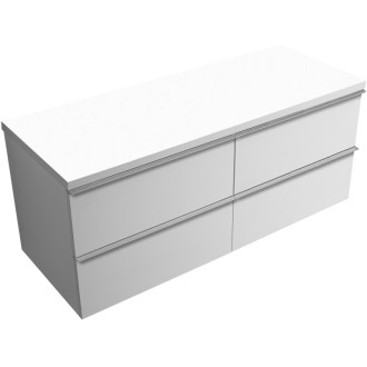 CERANO - Kúpeľňová skrinka Velora - biela matná, úchytka chrómová + doska pod umývadlo Navira Pro - 36 mm - 140x56,6x46,5 cm