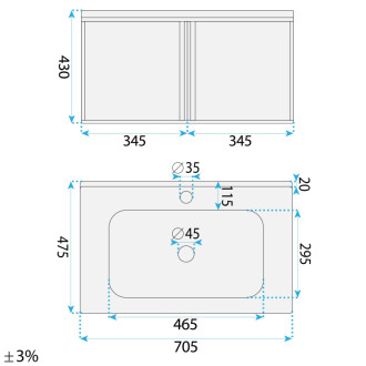 REA Sada koupelnového nábytku s umyvadlem Gama T25023 BXM 70CM REA-M0206