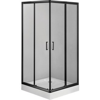 Deante Set: Štvorcový sprchovací kút Funkia nero, číre sklo + vanička, 90 × 90 cm KDDZN41K