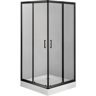 Deante Štvorcový sprchovací kút Funkia nero, číre sklo + vanička, 80×80 cm KDDZN42K