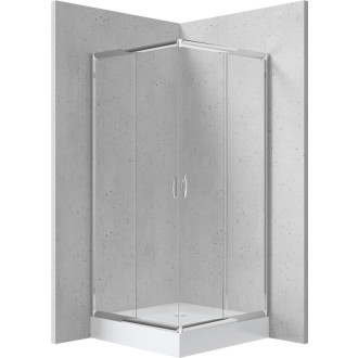 Deante Štvorcový sprchovací kút Funkia chróm, číre sklo + vanička, 80 × 80 cm KYCZ042K