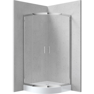 Deante Štvrťkruhový sprchovací kút Funkia chróm, číre sklo + vanička, 80 × 80 cm KYPZ052K