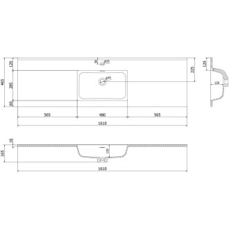 Koupelnová skříňka Mexen Orio 160 cm s umyvadlem Otis, 1 zásuvka, lesklá černá/matná černá - 91A10-16023-1-BF70-W18M71