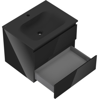 Koupelnová skříňka Mexen Orio 60 cm s umyvadlem Vela, 2 zásuvky, lesklá černá/matná černá - 91A10-06047-2-BFF70-W23M71