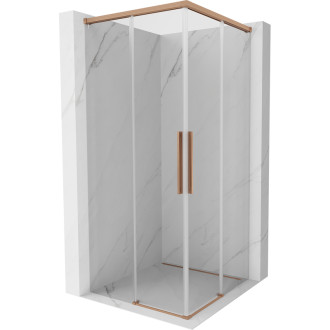 Mexen Rox Duo posuvný sprchovací kút 80 x 80 cm, priehľadný, kartáčovaná meď - 8C2D-080-080-65-00