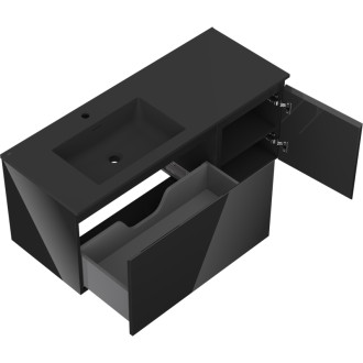 Koupelnová skříňka Mexen Orio 120 cm s umyvadlem Otis vlevo, 1S, 1D, lesklá černá/matná černá - 91A13-12047-3-BBFF70-W18L71