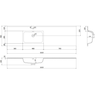 Koupelnová skříňka Mexen Orio 160 cm s umyvadlem Otis vlevo, 1S, 1D, lesklá černá/matná černá - 91A13-16047-3-BBFF70-W18L71