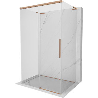 Mexen Rox-3S L trojstenný posuvný sprchovací kút 150 x 90 cm, priehľadný, kartáčovaná meď - 8C2L-150-090-65-00-3S