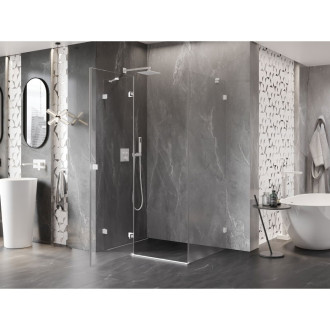 Sprchovací kút Mexen Lunar s ľavým výklopným uchytením 80 x 90 cm, priehľadný, biely - 834-080-090-20-00-L