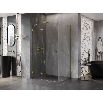 Sprchovací kút Mexen Lunar ľavý výklopný 85 x 90 cm, priehľadný, zlatý - 834-085-090-50-00-L
