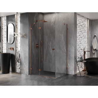 Mexen Lunar sprchovací kút s ľavým výklopným uchytením 70 x 90 cm, priehľadný, ružové zlato - 834-070-090-60-00-L