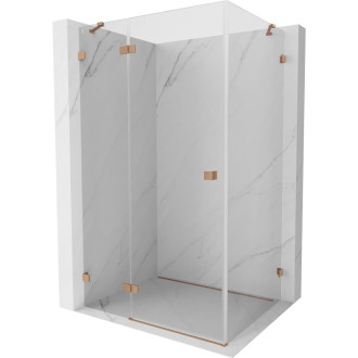 Sprchovací kút Mexen Lunar s ľavým výklopným uchytením 85 x 90 cm, priehľadný, kartáčovaná meď - 834-085-090-65-00-L