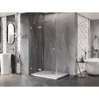 Sprchovací kút Mexen Lunar s ľavým výklopným uchytením 70 x 80 cm, priehľadný, kartáčovaný nikel - 834-070-080-97-00-L