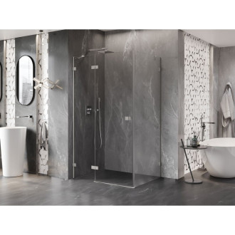 Sprchovací kút Mexen Lunar s ľavým výklopným uchytením 75 x 80 cm, priehľadný, kartáčovaný nikel - 834-075-080-97-00-L
