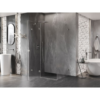 Sprchovací kút Mexen Lunar s ľavým výklopným uchytením 80 x 90 cm, priehľadný, kartáčovaný nikel - 834-080-090-97-00-L