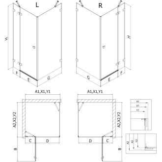 Sprchovací kút Mexen Lunar s výklopným pravým uchytením 70 x 90 cm, priehľadný, zlatý - 834-070-090-50-00-P