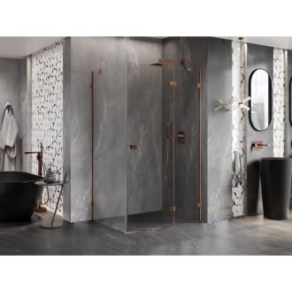 Sprchovací kút Mexen Lunar s pravými pántami 80 x 90 cm, priehľadný, ružové zlato - 834-080-090-60-00-P
