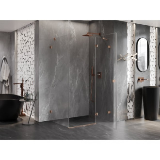 Sprchovací kút Mexen Lunar s pravými pántami 75 x 90 cm, priehľadný, kartáčovaná meď - 834-075-090-65-00-P