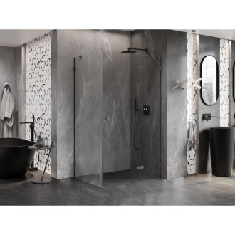 Sprchovací kút Mexen Lunar s výklopným pravým uchytením 85 x 90 cm, priehľadný, strieborná metalíza - 834-085-090-95-00-P