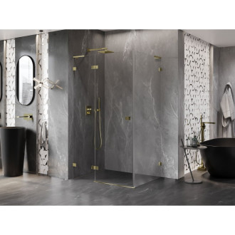 Sprchovací kút Mexen Lunar L ľavý výklopný 70 x 90 cm, priehľadný, zlatý - 834L-070-090-50-00-L