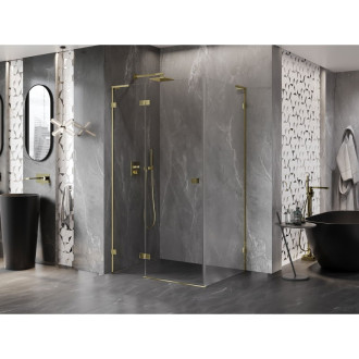 Sprchovací kút Mexen Lunar L ľavý výklopný 80 x 90 cm, priehľadný, zlatý - 834L-080-090-50-00-L