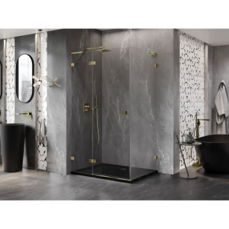 Sprchovací kút Mexen Lunar L ľavý výklopný 85 x 90 cm, priehľadný, zlatý - 834L-085-090-50-00-L