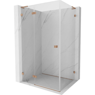 Mexen Lunar L sprchový kút s ľavým výklopným uchytením 75 x 90 cm, priehľadný, kartáčovaná meď - 834L-075-090-65-00-L