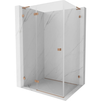 Sprchovací kút Mexen Lunar L ľavý výklopný 80 x 90 cm, priehľadný, kartáčovaná meď - 834L-080-090-65-00-L