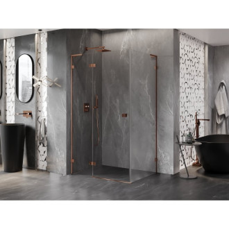 Mexen Lunar L sprchový kút s ľavým výklopným mechanizmom 80 x 90 cm, priehľadný, ružové zlato - 834L-080-090-60-00-L