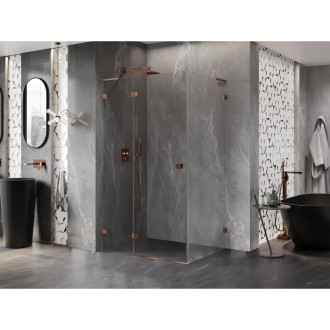 Mexen Lunar L sprchový kút s ľavým výklopným mechanizmom 80 x 90 cm, priehľadný, ružové zlato - 834L-080-090-60-00-L