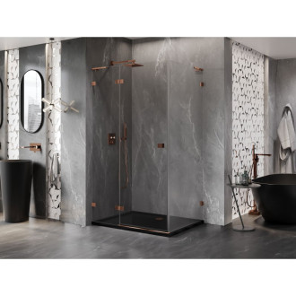 Mexen Lunar L sprchový kút s ľavým výklopným mechanizmom 85 x 90 cm, priehľadný, ružové zlato - 834L-085-090-60-00-L