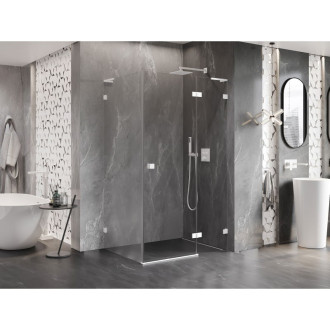 Sprchovací kút Mexen Lunar L s pravými pántami 70 x 90 cm, priehľadný, biely - 834L-070-090-20-00-P