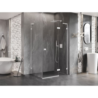 Sprchovací kút Mexen Lunar L s pravými pántami 85 x 90 cm, priehľadný, biely - 834L-085-090-20-00-P