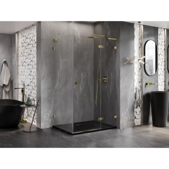 Sprchovací kút Mexen Lunar L s pravými pántami 70 x 90 cm, priehľadný, zlatý - 834L-070-090-50-00-P