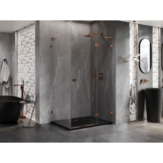 Sprchovací kút Mexen Lunar L s pravými pántami 80 x 90 cm, priehľadný, ružové zlato - 834L-080-090-60-00-P