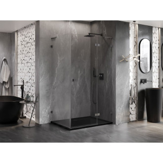 Sprchovací kút Mexen Lunar L s pravým pántom 75 x 90 cm, priehľadný, kartáčovaná pištoľovo sivá - 834L-075-090-66-00-P