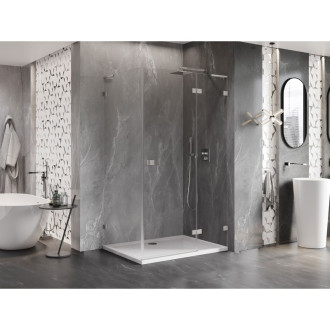 Sprchovací kút Mexen Lunar L s pravými pántami 75 x 90 cm, priehľadný, kartáčovaný nikel - 834L-075-090-97-00-P
